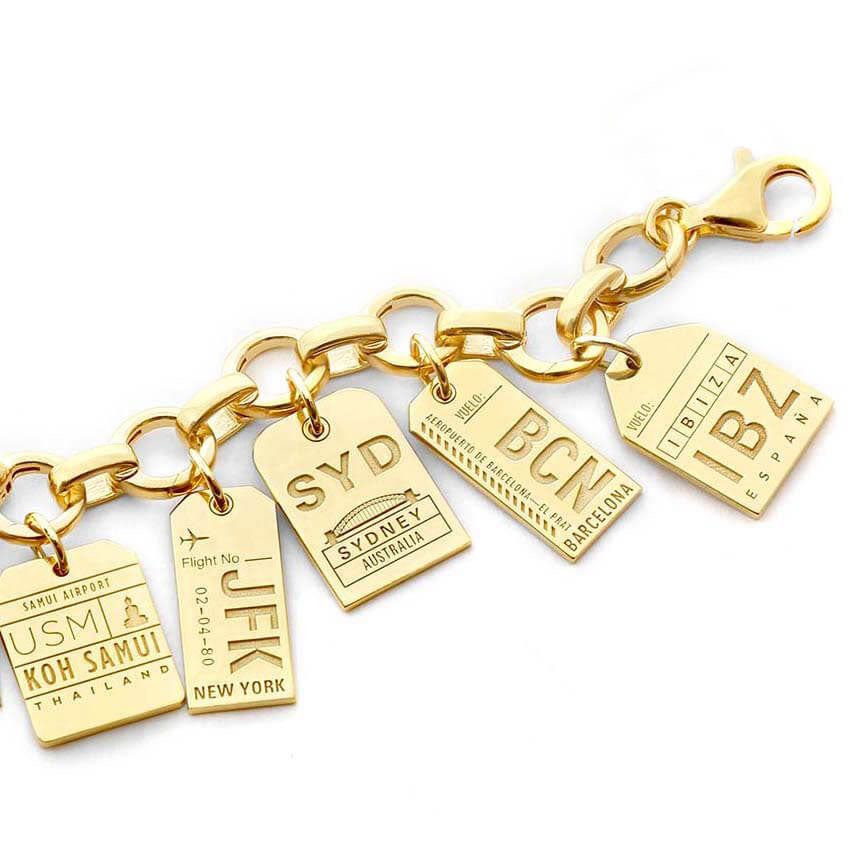 Bracelet Bundle: 5 Solid Gold Luggage Tag Charms – JET SET CANDY