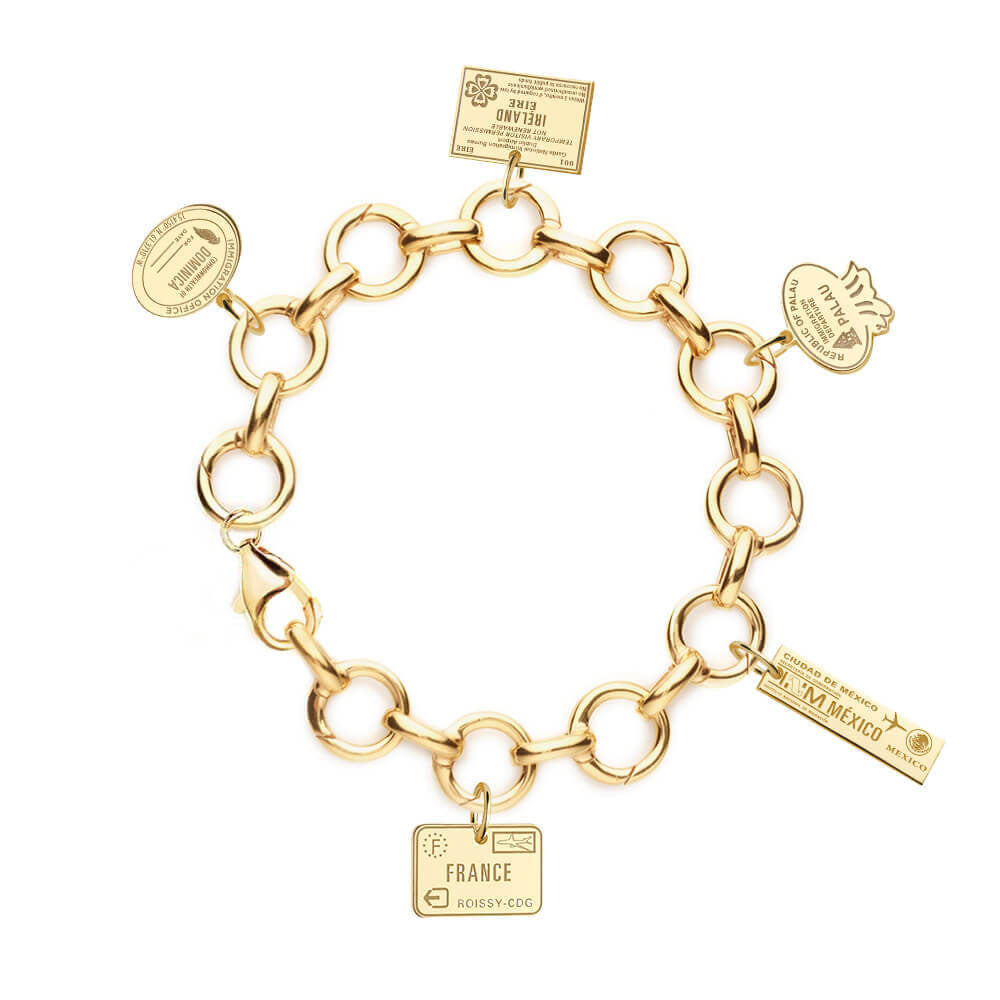 Bracelet Bundle: 5 Solid Gold Passport Stamp Charms