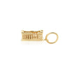 Gold charm depicting the Parthenon in Athens, Greece, featuring 3D architectural columns and a rectangular base with jump ring.