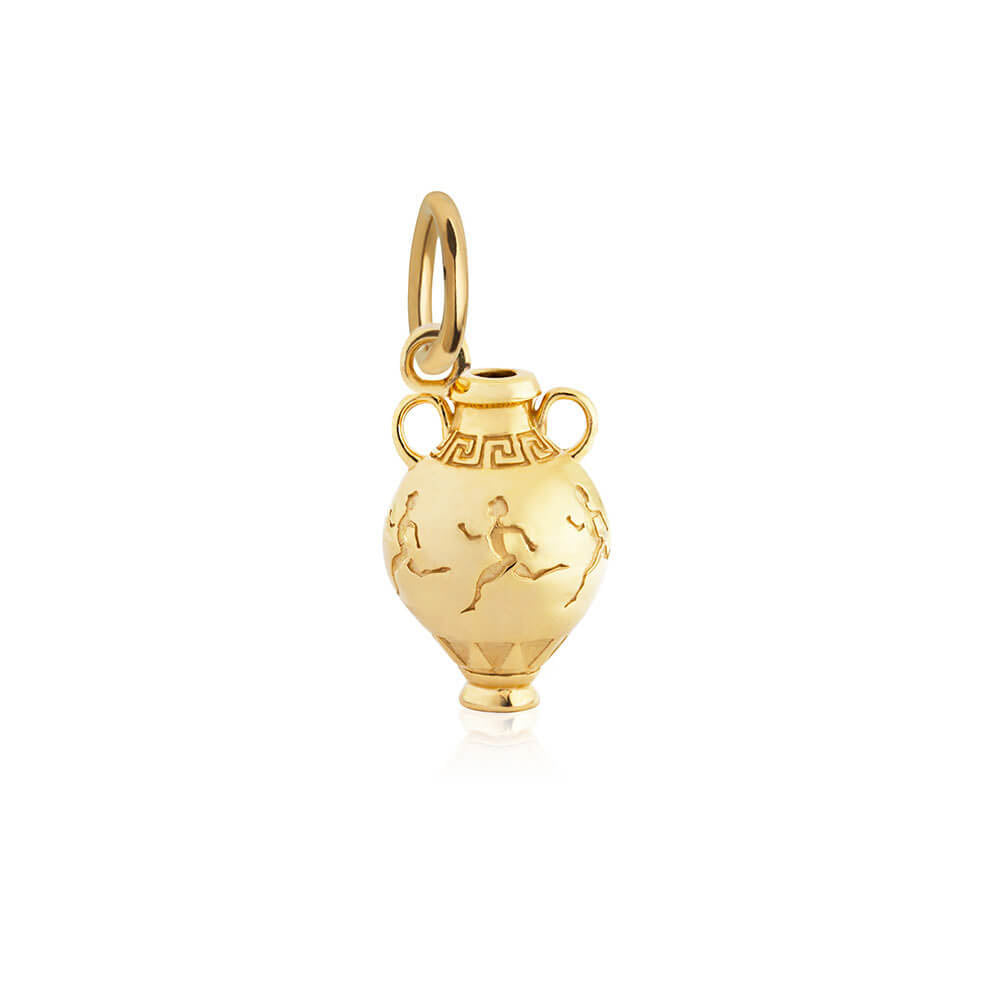 Greek Amphora Vase Charm, Solid Gold Mini