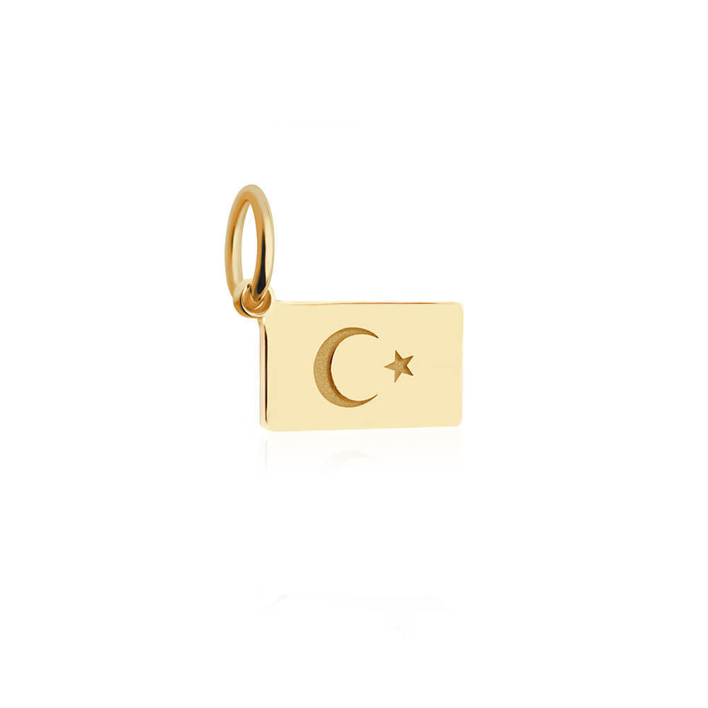 Turkey Flag Charm, Solid Gold Mini