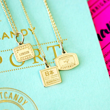 Passport Stamp Charm Mini, Solid Gold