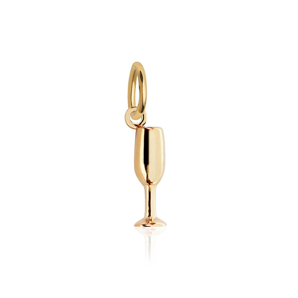 Champagne Flute Charm, Solid Gold Mini