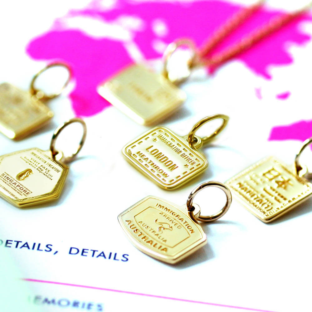 Passport Stamp Charm Mini, Solid Gold