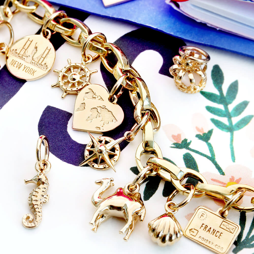 Passport Stamp Charm Mini, Solid Gold