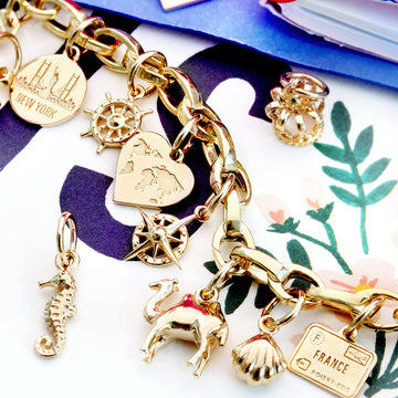 Passport Stamp Charm Mini, Solid Gold