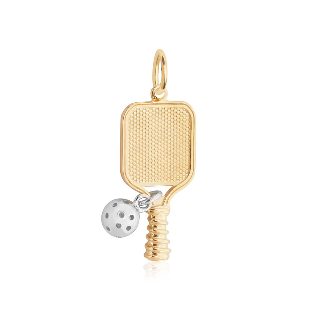 Pickleball Racket Charm, Solid Gold Two-Tone–JET SET CANDY