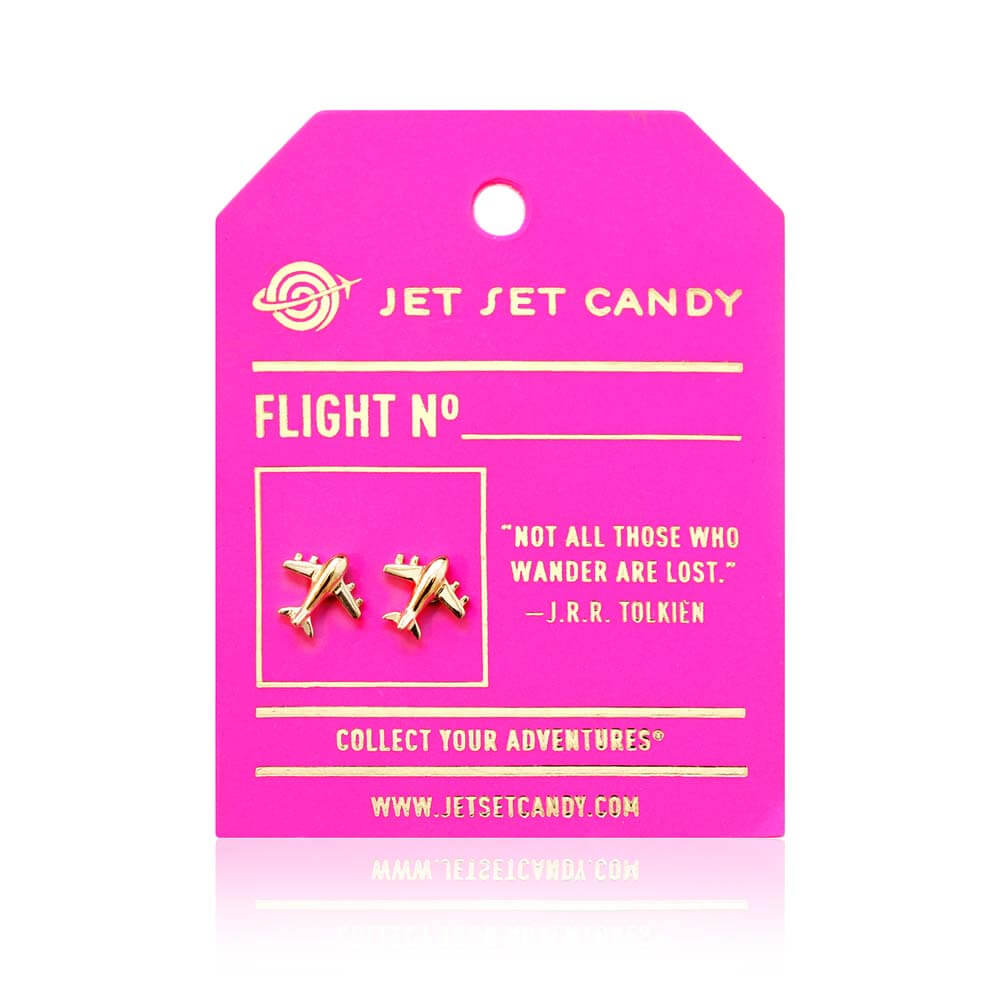 Gold Airplane Earrings - JET SET CANDY  (1720176640058)