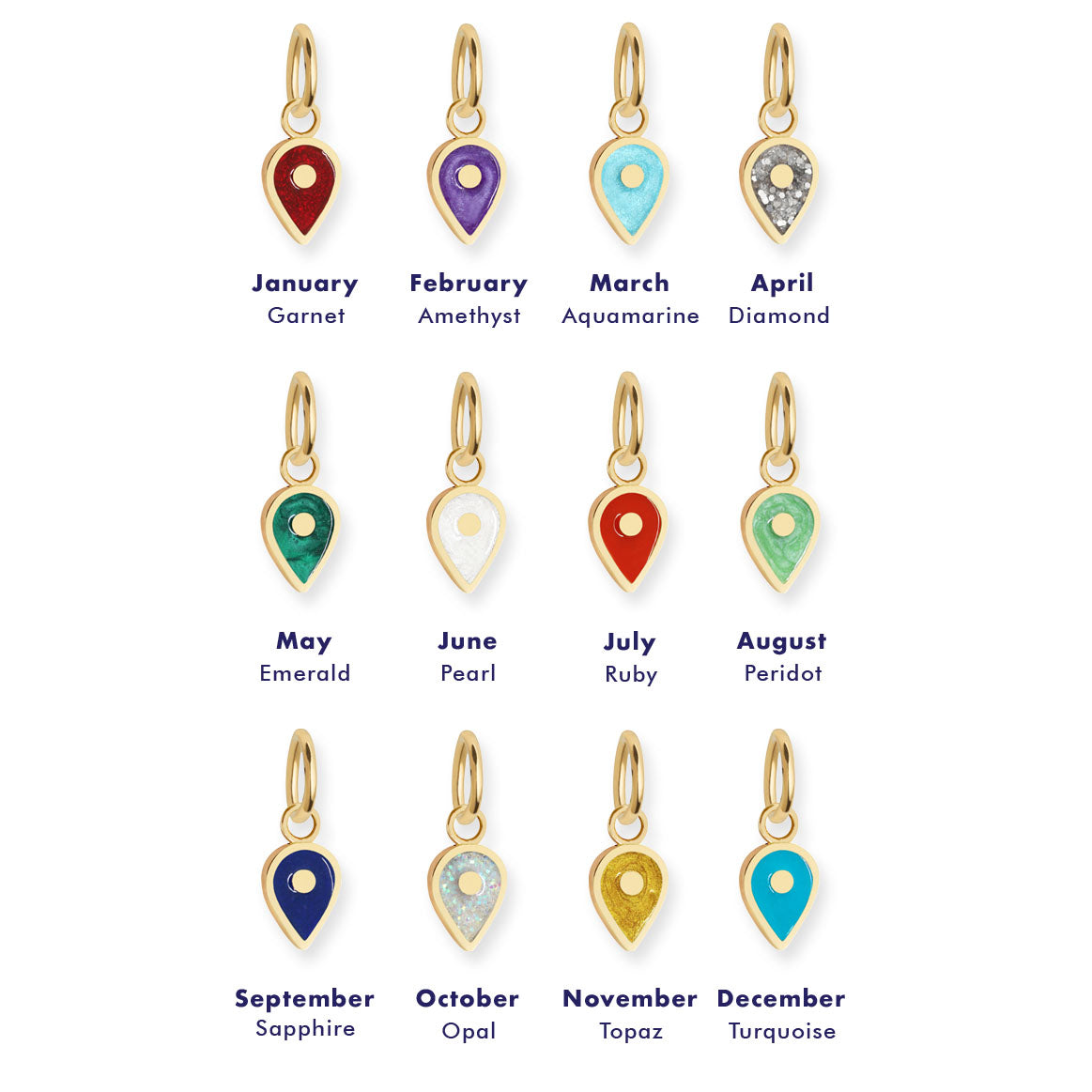 Solid Gold January Map Pin Charm with Garnet Enamel - JET SET CANDY (7532598067448)