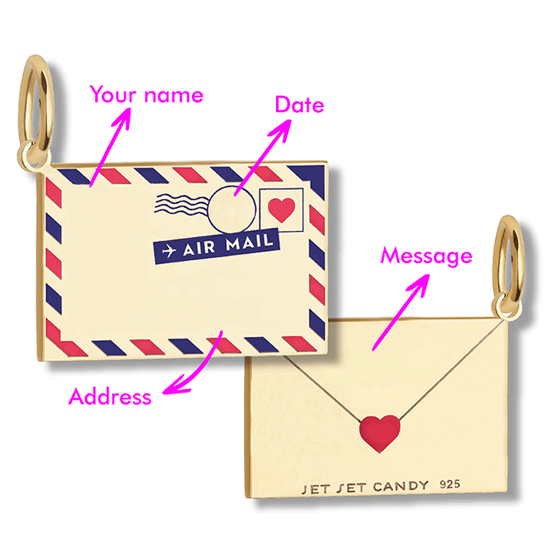 Solid Gold Customizable Air Mail Charm - JET SET CANDY (7671780475128)