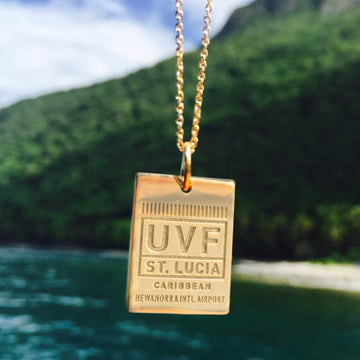St Lucia Caribbean UVF Luggage Tag Charm Solid Gold