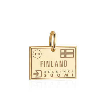 Finland Passport Stamp Charm Solid Gold