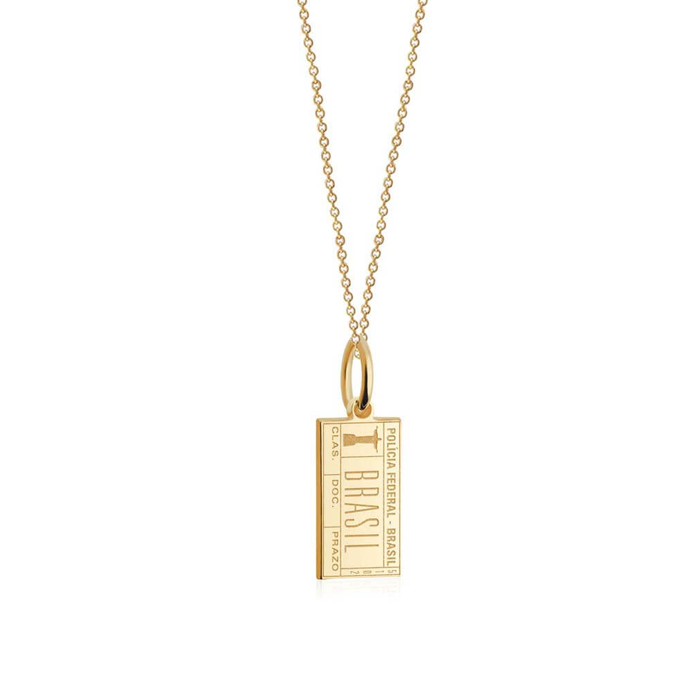 Solid Gold Mini Charm, Passport Stamp: Brazil - JET SET CANDY  (1720176410682)