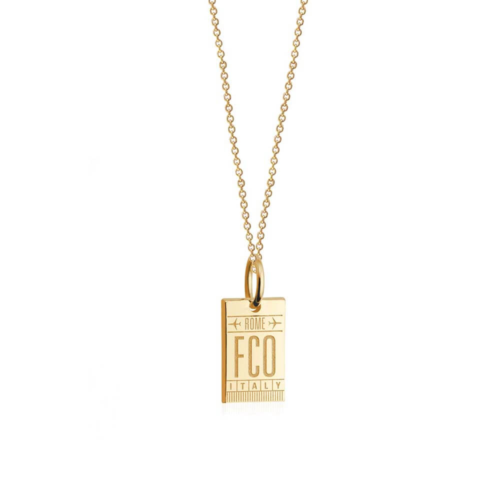 Solid Gold Mini Italian Charm, FCO Rome Luggage Tag - JET SET CANDY  (1720189845562)