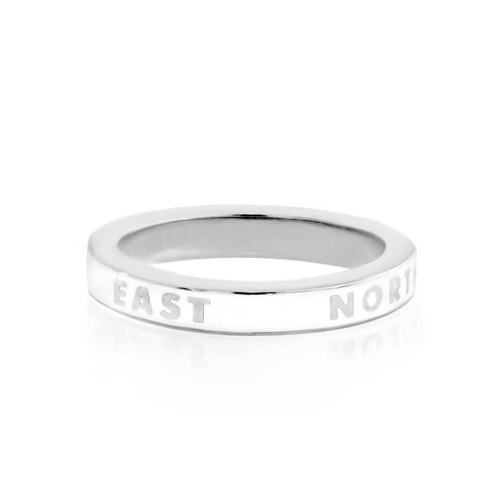 White Enamel Silver Travel Ring, North South East West - JET SET CANDY  (1720209080378)