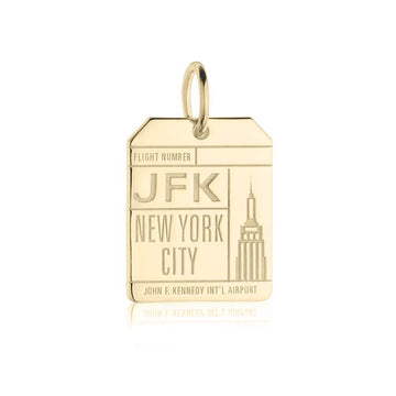New York USA JFK Luggage Tag Charm Wide Gold