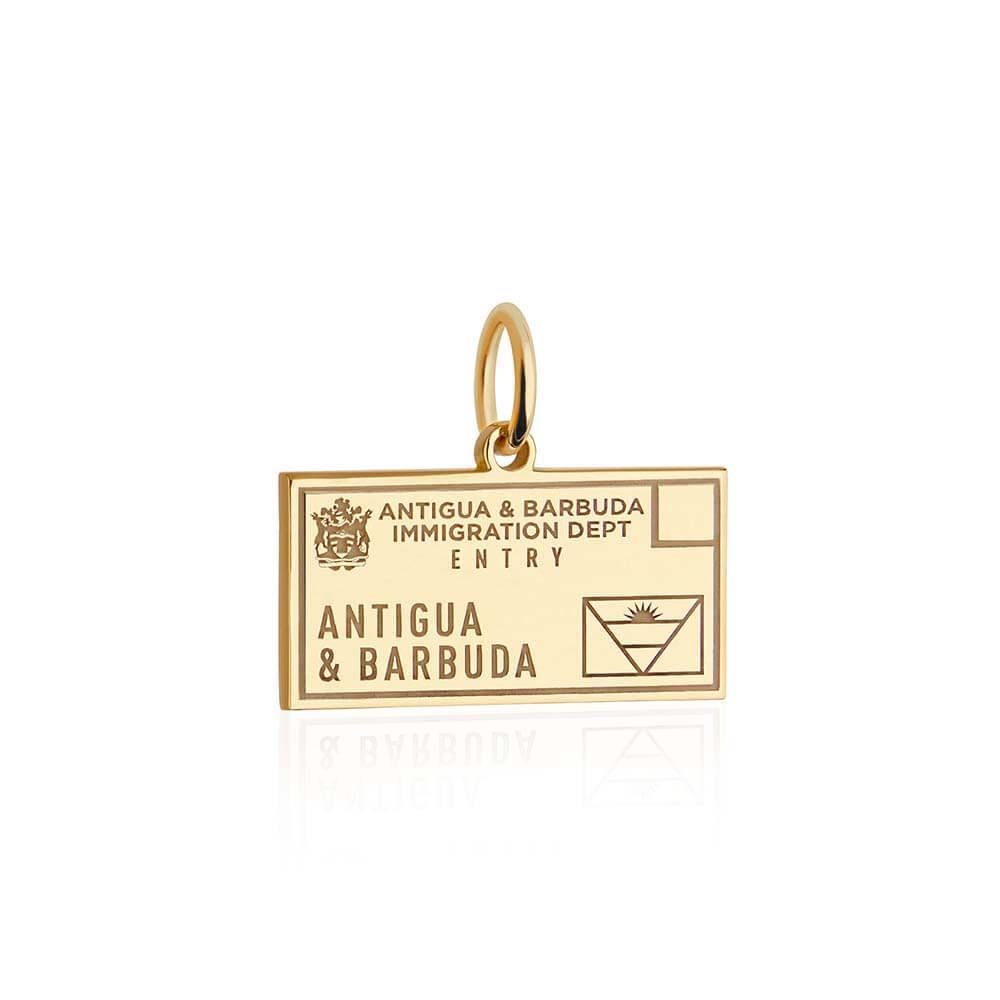 Antigua and Barbuda Passport Stamp Charm Solid Gold JET SET CANDY