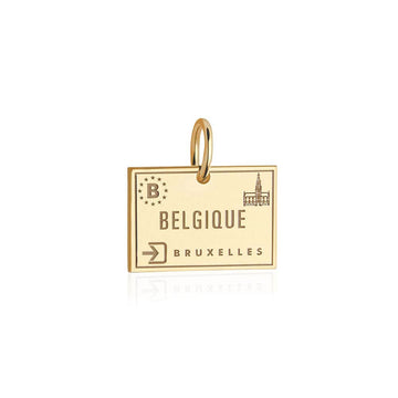 Solid Gold Travel Charm, Belgium Passport Stamp