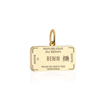 Solid Gold Travel Charm, Benin Passport Stamp