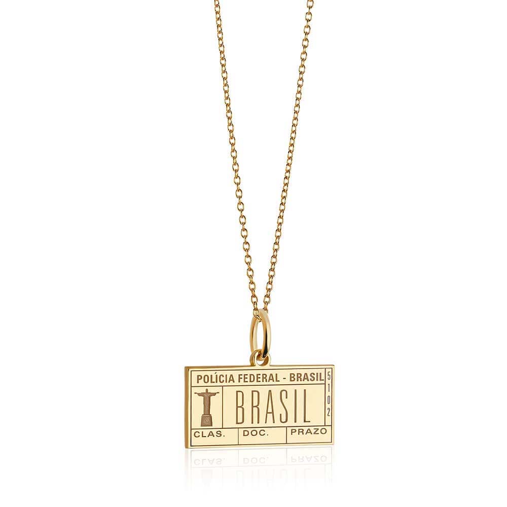 Solid Gold Brazil Charm, Passport Stamp - JET SET CANDY (6930095636664)