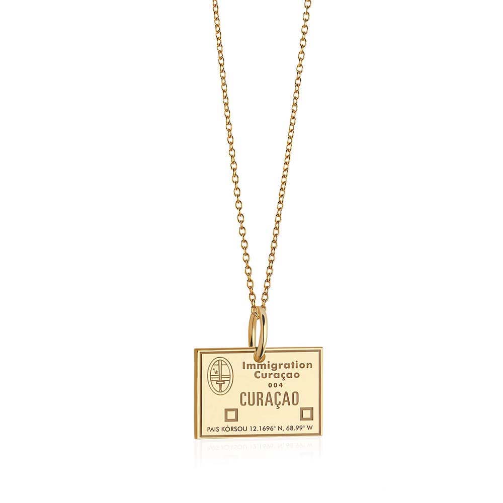 Solid Gold Travel Charm, Curacao Passport Stamp - JET SET CANDY (6930092294328)