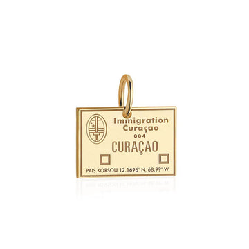 Solid Gold Travel Charm, Curacao Passport Stamp
