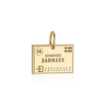 Solid Gold Travel Charm, Denmark Passport Stamp