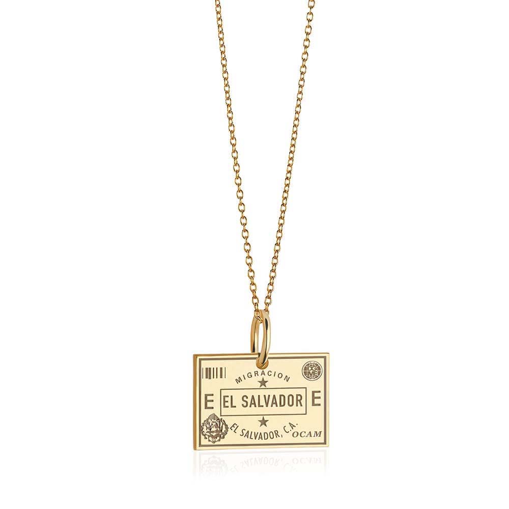 Solid Gold Travel Charm, El Salvador Passport Stamp - JET SET CANDY (6930096423096)