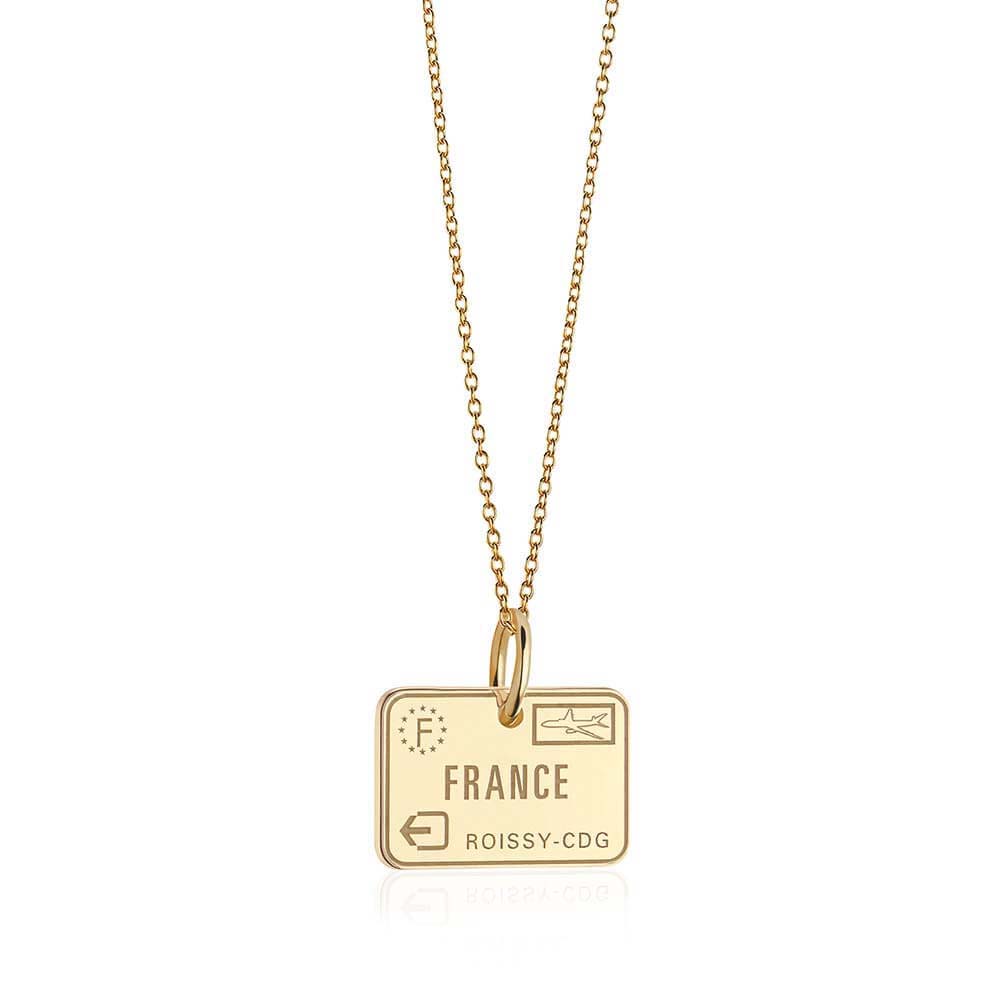 Solid Gold France Passport Stamp Charm - JET SET CANDY  (4592794697816)
