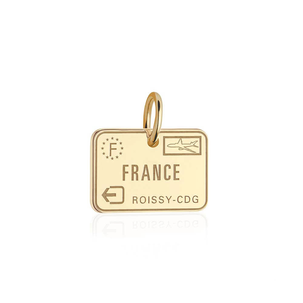 France Passport Stamp Charm Solid GoldJET SET CANDY