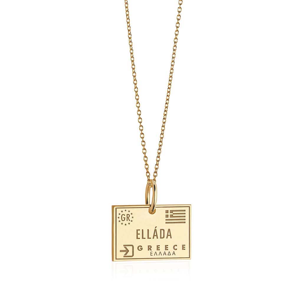 PRE ORDER: Solid Gold Greece Travel Charm, Passport Stamp (6543876391096)