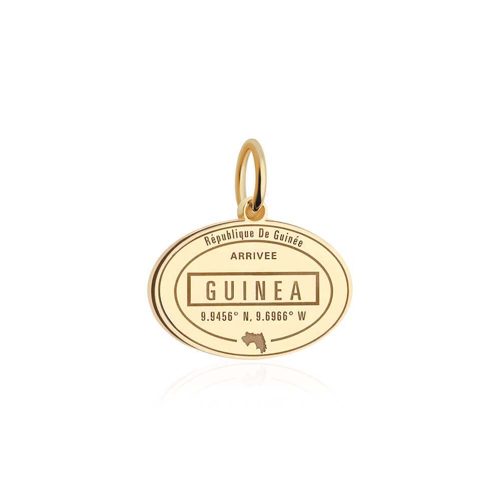 Solid Gold Travel Charm, Guinea Passport Stamp - JET SET CANDY (6930087968952)