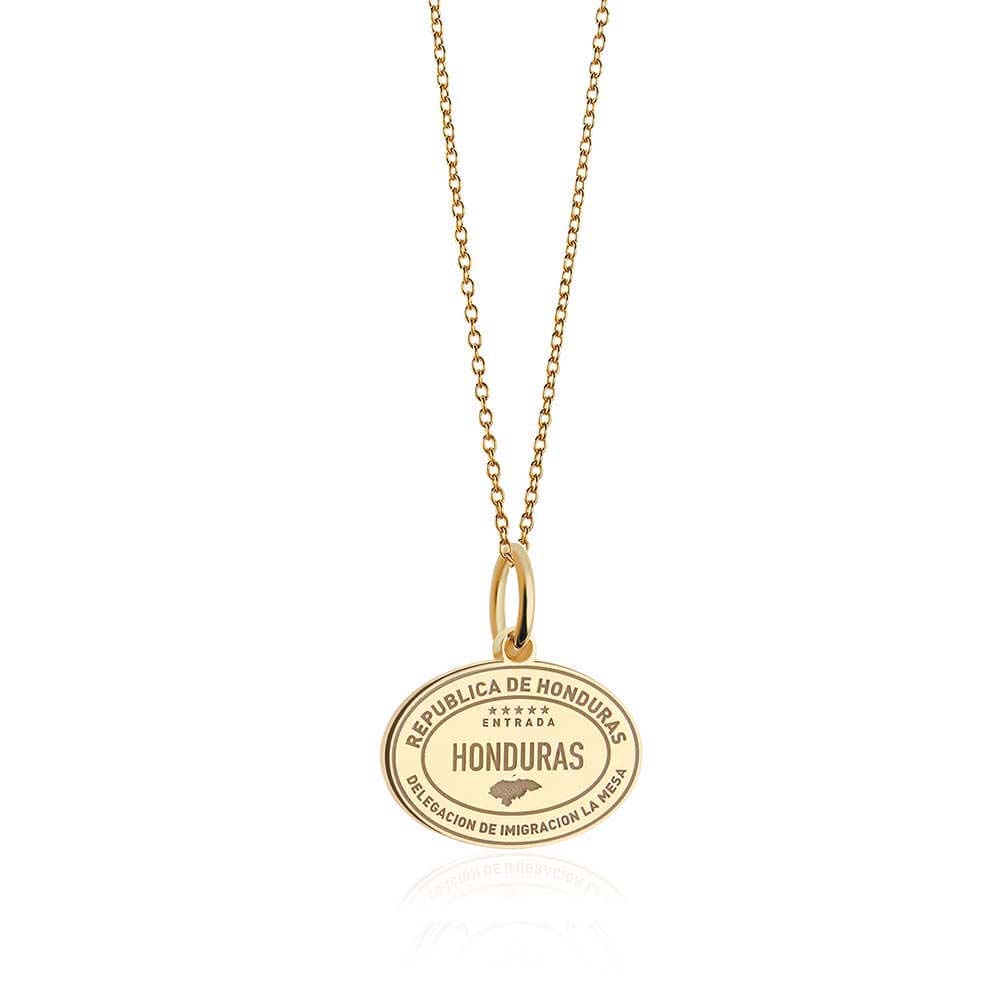 Solid Gold Travel Charm, Honduras Passport Stamp - JET SET CANDY (6930096750776)