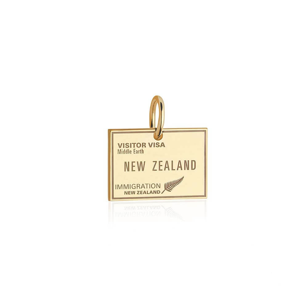 New Zealand Passport Stamp Charm Solid Gold JET SET CANDY