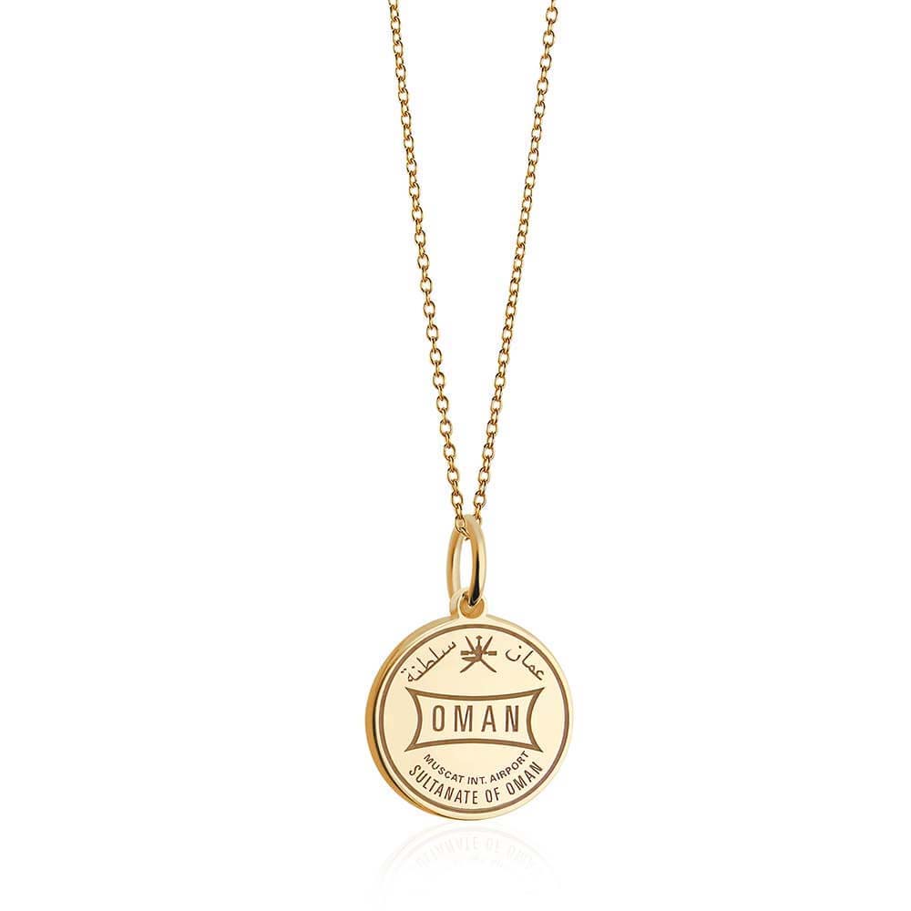 Solid Gold Travel Charm, Oman Passport Stamp - JET SET CANDY (6930082496696)