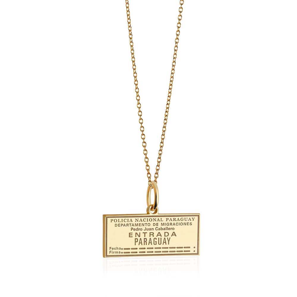 Solid Gold Travel Charm, Paraguay Passport Stamp - JET SET CANDY (6930095145144)