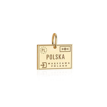 Solid Gold Travel Charm, Poland Passport Stamp