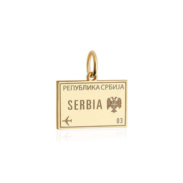 Solid Gold Travel Charm, Serbia Passport Stamp
