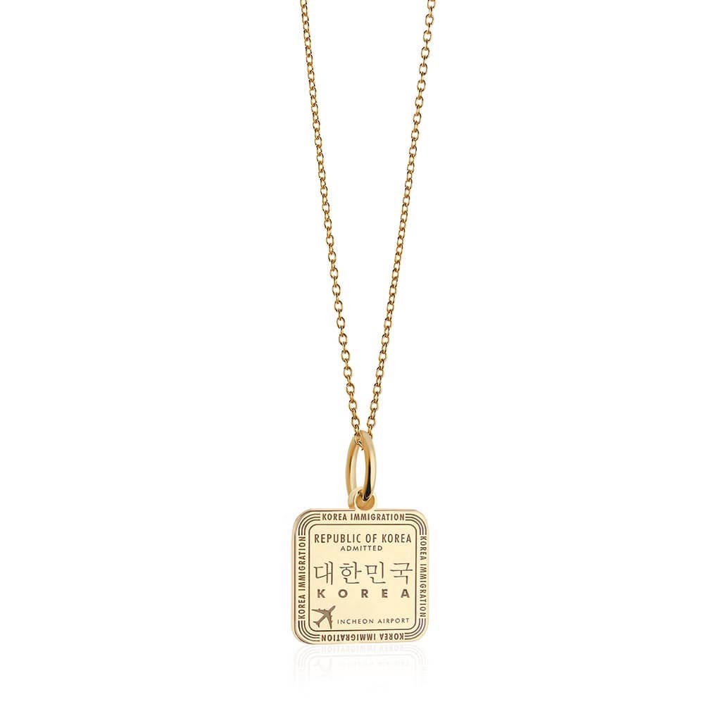 South Korea Passport Stamp Charm Solid Gold JET SET CANDY