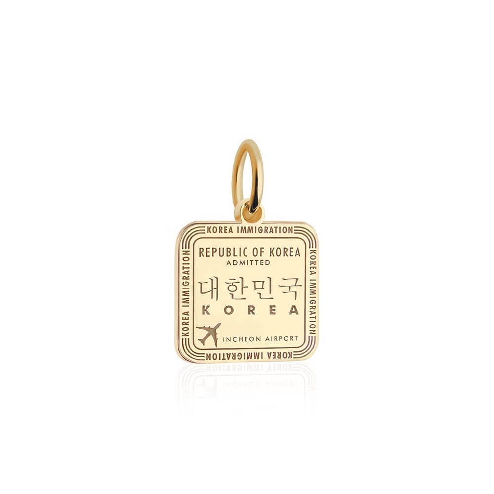 South Korea Passport Stamp Charm Solid Gold JET SET CANDY