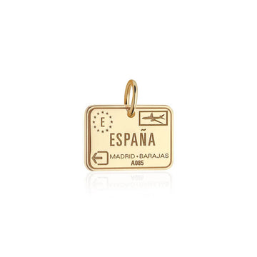 Spain Passport Stamp Charm Solid Gold
