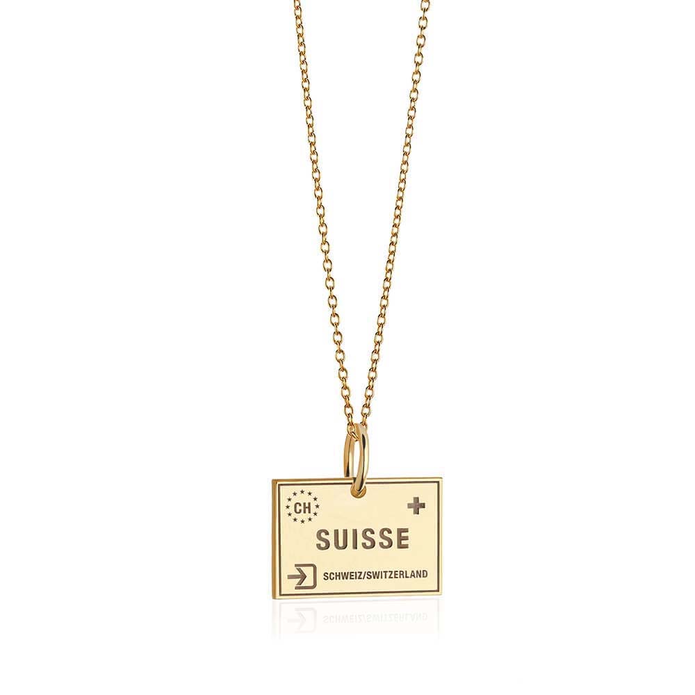 Solid Gold Switzerland Passport Stamp Charm - JET SET CANDY  (4588621529176)