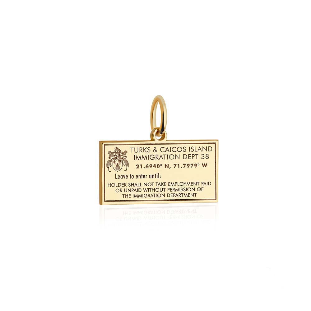 Turks & Caicos Passport Stamp Charm Charm Solid Gold JET SET CANDY