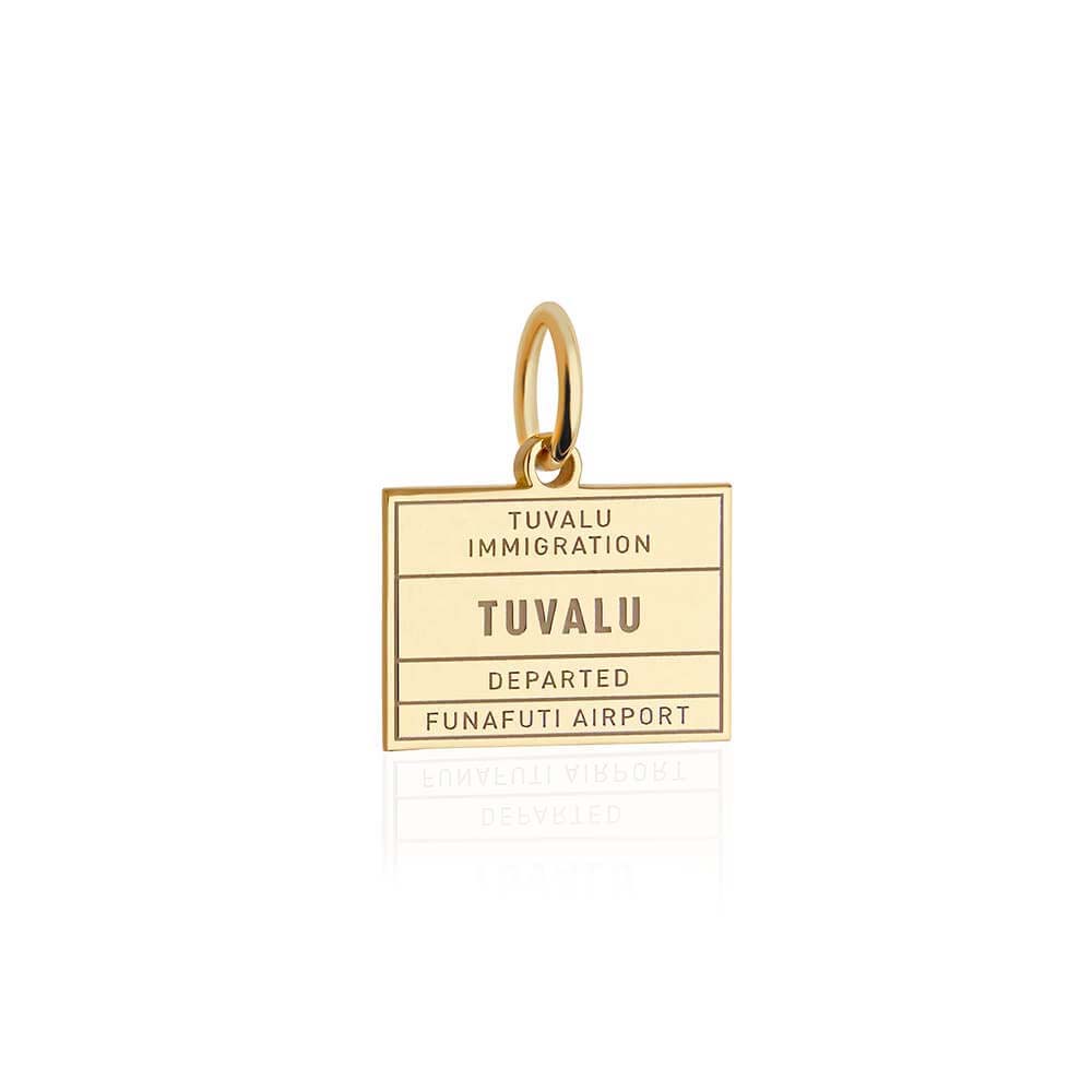 Solid Gold Travel Charm, Tuvalu Passport Stamp - JET SET CANDY (6930094588088)