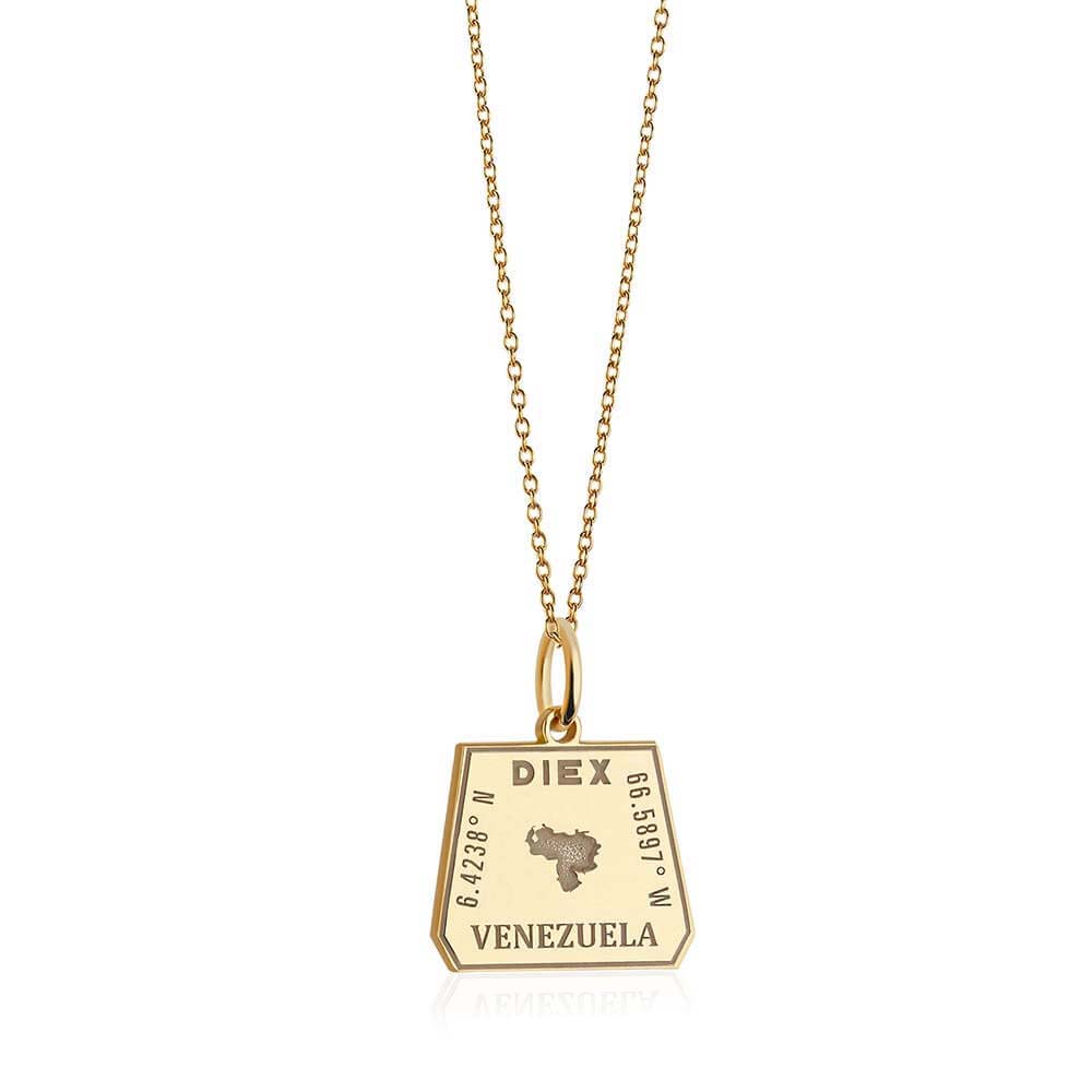 Solid Gold Travel Charm, Venezuela Passport Stamp - JET SET CANDY (6930095538360)