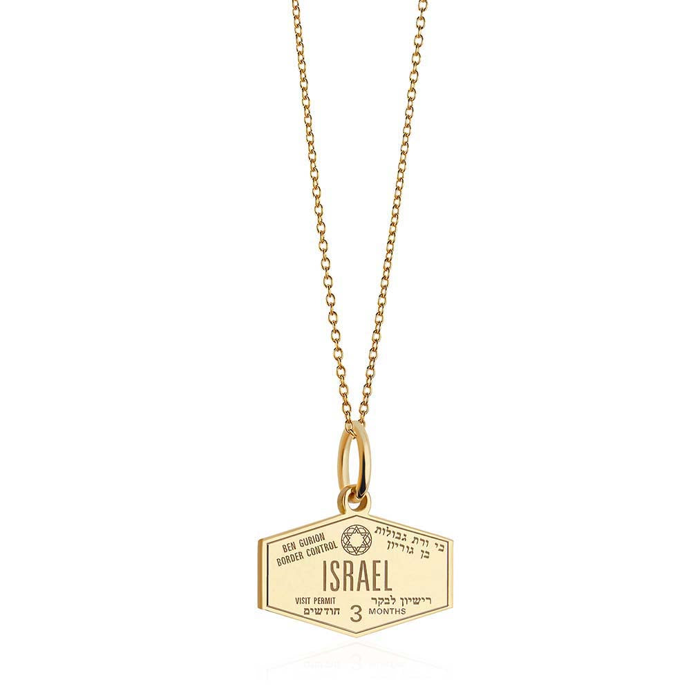 Solid Gold Israel Charm, Passport Stamp - JET SET CANDY (6930088460472)