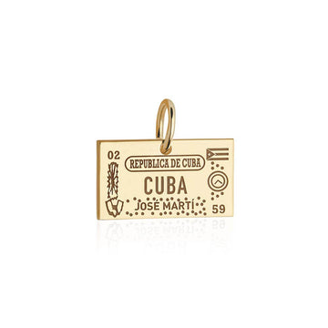 Cuba Passport Stamp Charm Solid Gold