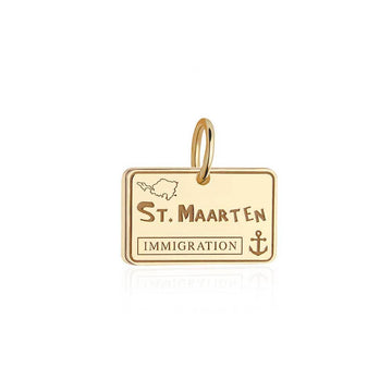 Solid Gold Saint Maarten Charm, Passport Stamp