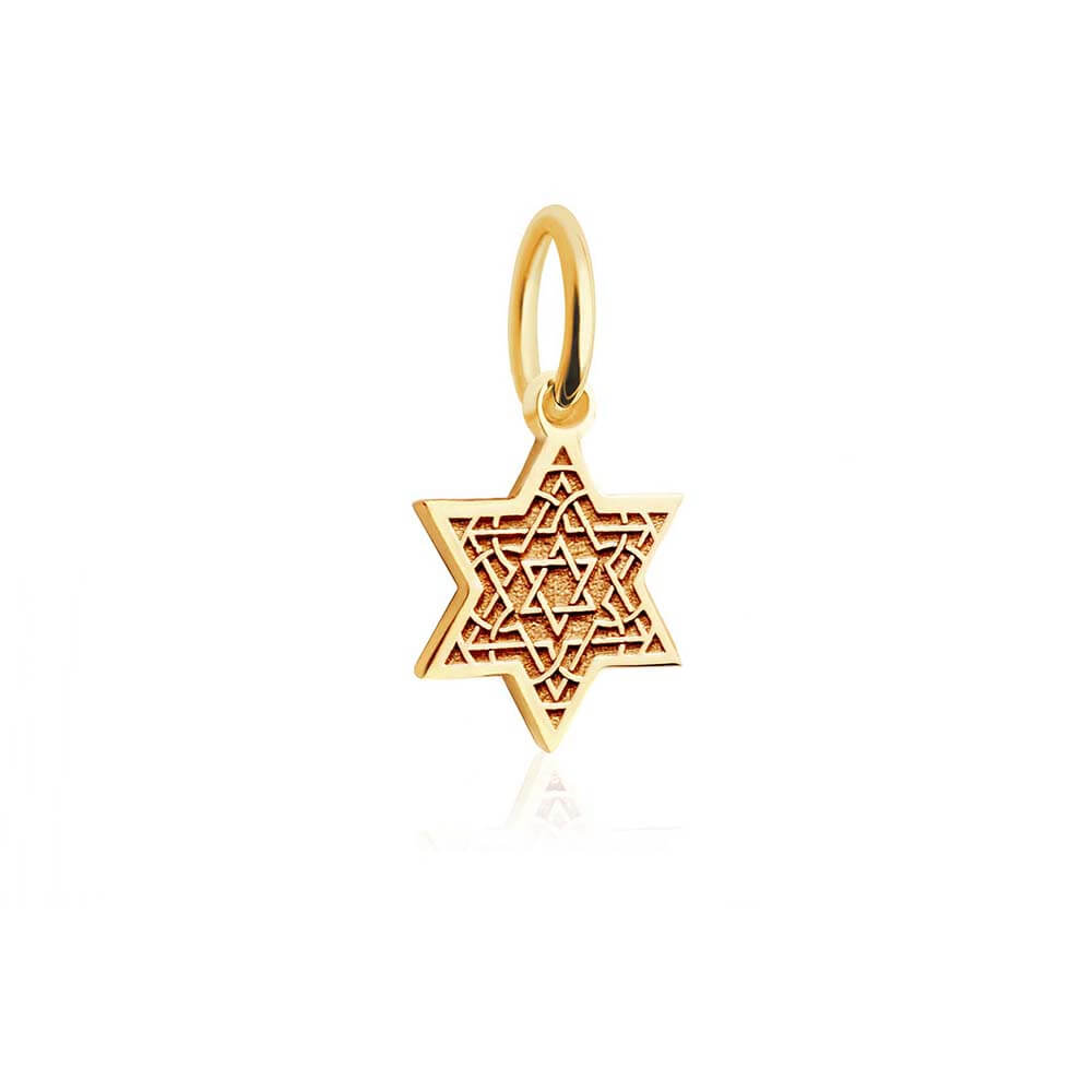 Solid Gold Mini Charm, Star of David Etched (SHIPS JUNE) - JET SET CANDY  (1720170545210)