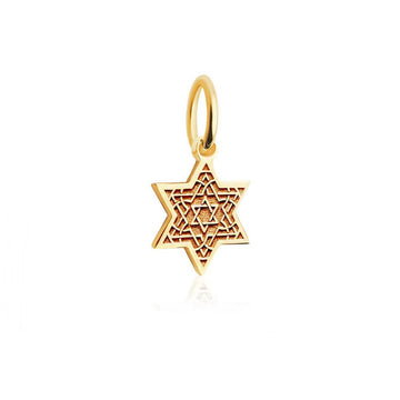 Star of David Etched Charm, Solid Gold Mini